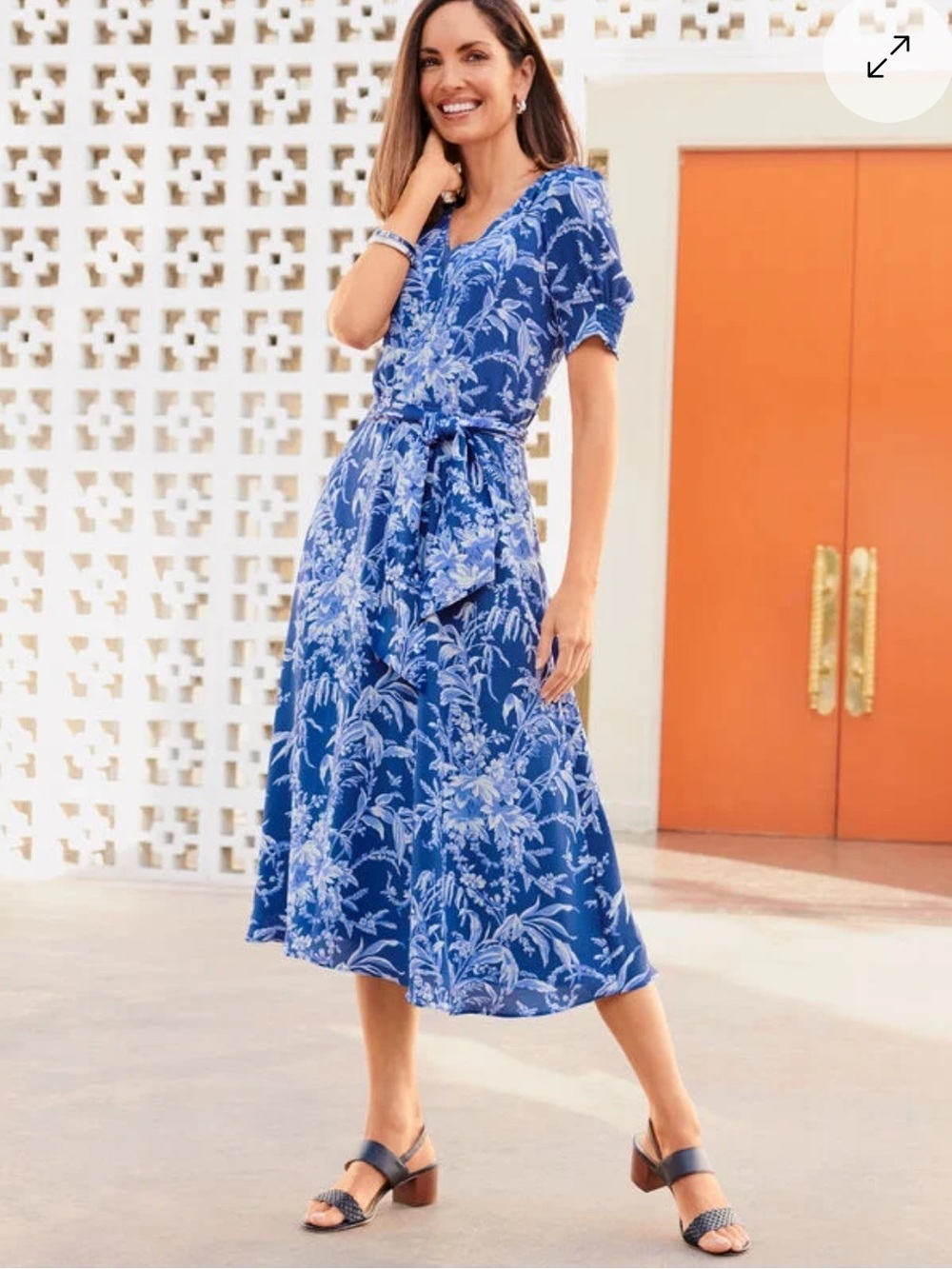 Talbots Etched Toile Belted Smocked Fit & Flare Midi Dress